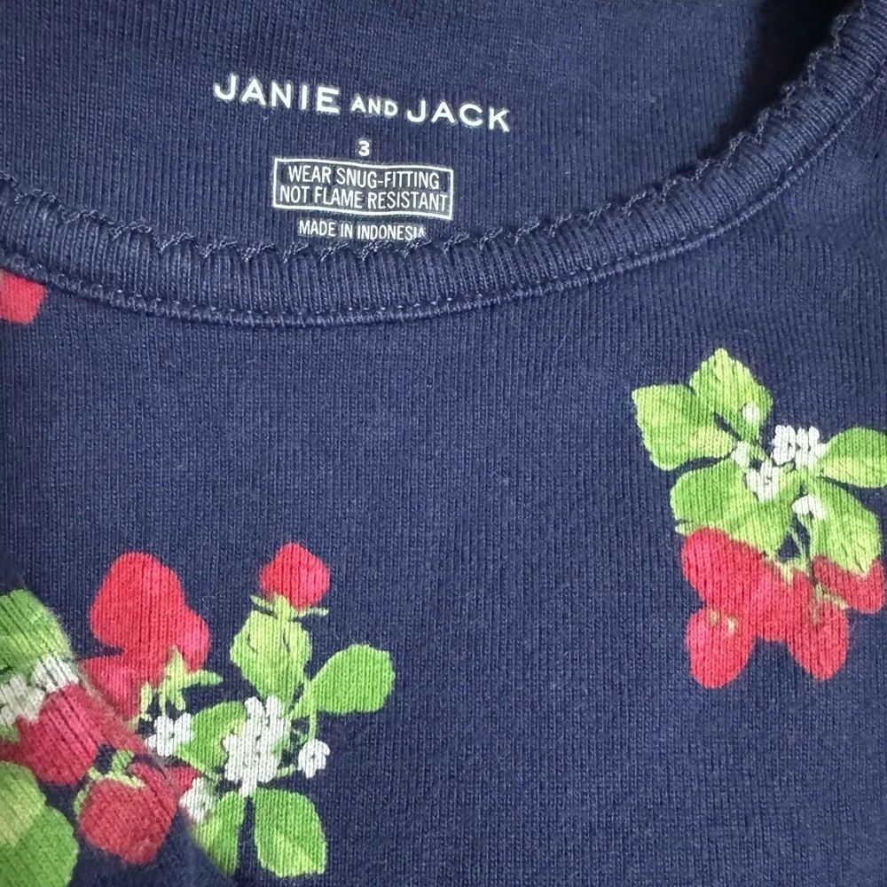 Janie and Jack Girls 3Pajama Set Long Sleeve blue with strawberries